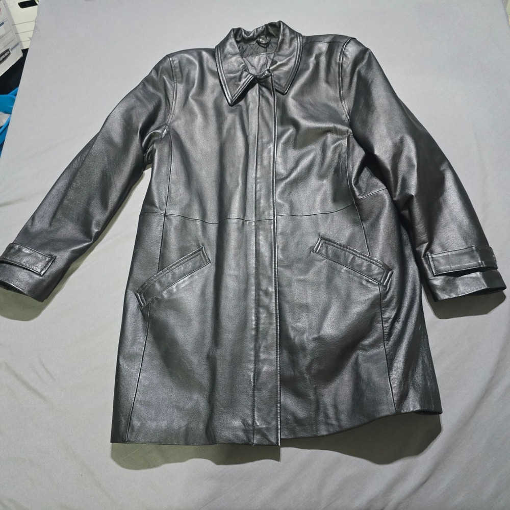 Jacqueline Ferrar Leather Car Coat Women Large Black Quilted Lined Nappa Jacket
